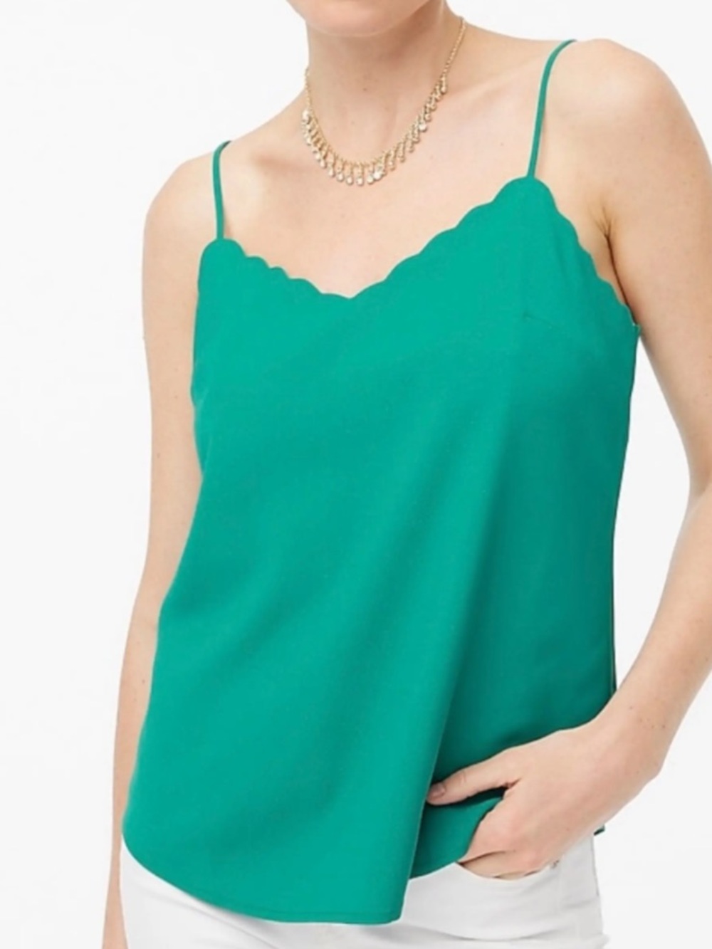 J. Crew Emerald Green Scalloped V-Neck Silk Cami